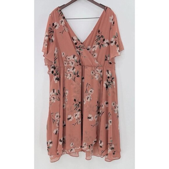 Torrid Plus Size Blush Floral Chiffon Wrap Midi Dress Sz 4 Preppy Event No Belt - Picture 2 of 12